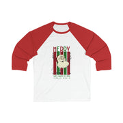 Merry Santa Unisex 34 Sleeve Baseball Tee. Singing Santa  Merry Christmas Base ball tshirt, two tone Christmas baseball t shirt