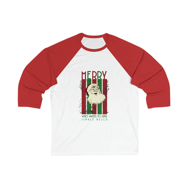 Merry Santa Unisex 34 Sleeve Baseball Tee. Singing Santa  Merry Christmas Base ball tshirt, two tone Christmas baseball t shirt