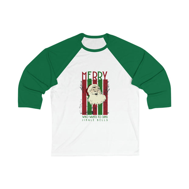 Merry Santa Unisex 34 Sleeve Baseball Tee. Singing Santa  Merry Christmas Base ball tshirt, two tone Christmas baseball t shirt