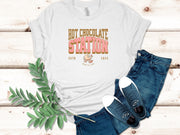 Hot Chocolate Station unisex Crewneck tshirt gift for Christmas, Pastel cute Christmas Hot Chocolate t shirt gift for her