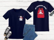 Im Coming Home Trendy Back Pint t shirt, Cute Xmas Snowman Rucksack back print T Shirt gift for service personnel Army Navy RAF NHS Staff