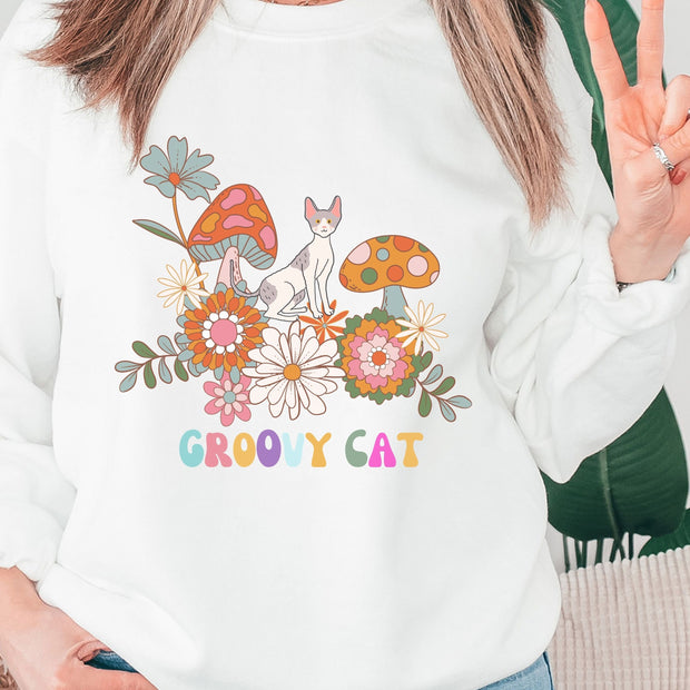 Buy Floral Retro Cat Sweatshirt | Gift for Her - Gift Solutions