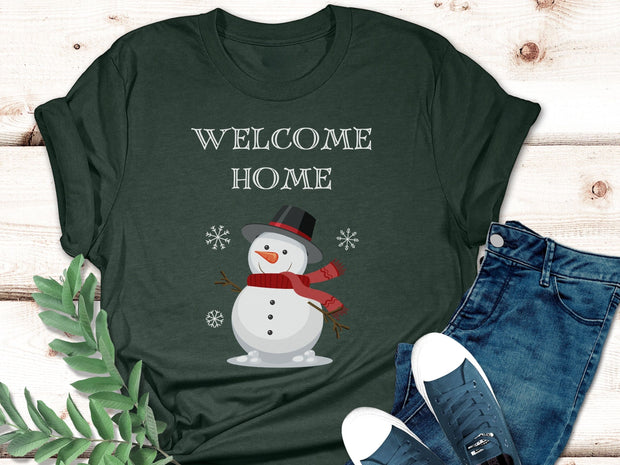 Coming Home for Christmas matching couples t shirt, Welcome home Snowman t shirt  service personnel Army Navy RAF NHS Staff Gift for Student