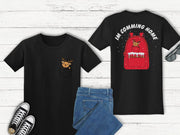 Im Coming Home For Christmas Trendy Back Print Rucksack design tshirt, Cute Reindeer coming home for Christmas t shirt, Gift Army Navy RAF