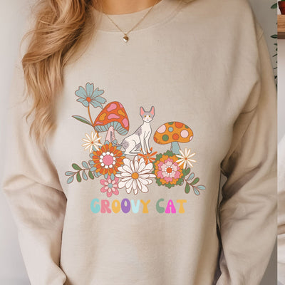 Floral retro Cat sweatshirt gift for her , Cute cat Ladies sweatshirt Birthday gift, Pastel Flowers crewneck ,
